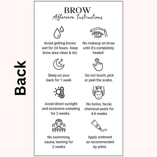PMU Permanent Makeup Eyebrow Aftercare Card | 50 packk 2 x 3.5 Inch business card size | Tattoo Aftercare for Brow Microblading Ombre and Lip Blush