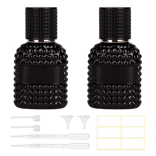 HXRYAGi 2 Pack 30ml Perfume Spray Bottles Empty, Refillable Glass Fine Mist Atomizer, Portable Travel Perfume Atomizers Fragrance Containers Sprayer for Cleaning, Essential Oils, Liquids (Black)