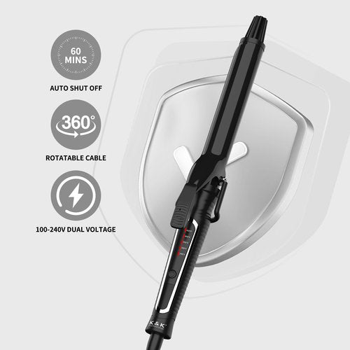 MCH Ceramic Curling Iron with 7-Inch Barrel, Adjustable Temperature, LED Display, and Dual Voltage for Long Hair - Professional Curling Wand with Instant Heat up to 450°F