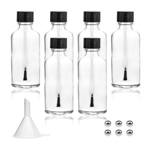 Agidea 6PCS Large Empty Nail Polish Bottles with Brush,Refillable Glass Cuticle Oil Bottles Travel Containers with Funnel & Mixing Balls for DIY Nail Art Cuticle Oils (50ML)