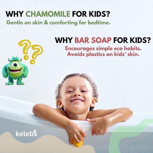 KELEBS Hypoallergenic Kids Soap Bar 2-Pack - Organic Chamomile Body Wash for Gentle Cleansing