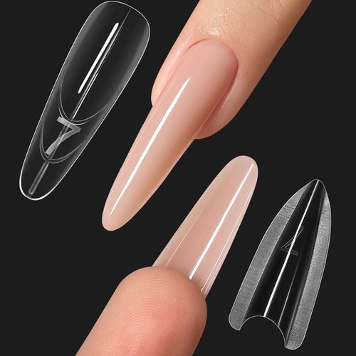 240Pcs Sandwich Dual Nails Forms,Nail Mold for DIY Quick Nails Extension, 15 Sizes Clear Plastic Form for Salon Manicures at Home（ZM-W557-Almond Round）
