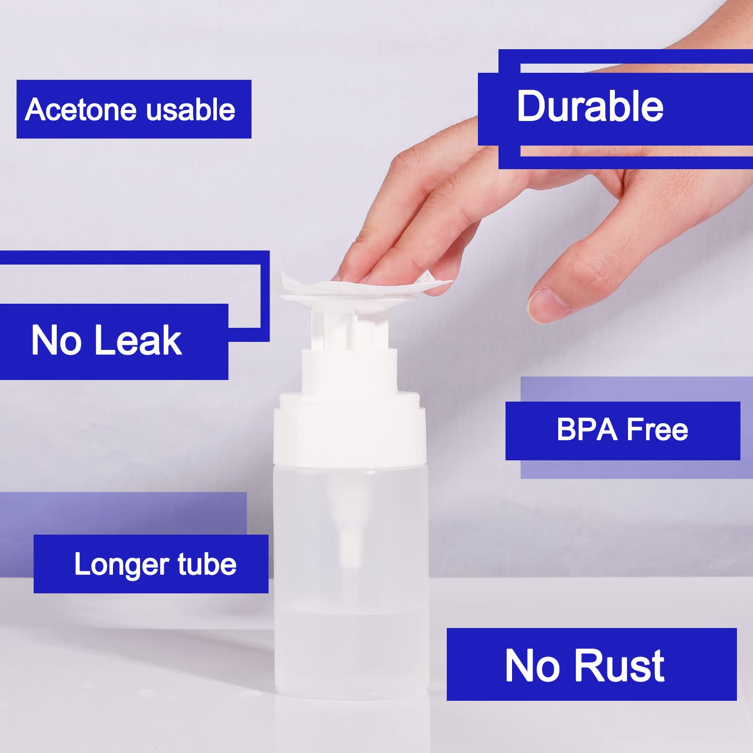 XILAZAB 2/3 Pack-Acetone Bottle Push Down Pump Dispenser-Lockable Alcohol Pump Dispenser Bottle -Nail Polish Remover Pump Bottle 100/180 ML-Liquid Dispenser Pump Bottle (3 * 100ml White)