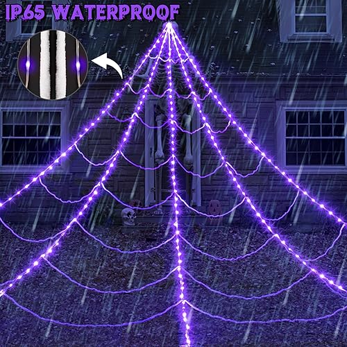 Halloween Spider Web Lights 250 LED Giant Web with 8 Modes Waterproof Purple