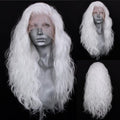 RDY 24" White Lace Front Synthetic Wig Loose Water Wave Heat Fiber Hair Natural Looking Long Wavy Lace Front Wigs for Women Half Hand Tied Wig Cosplay Daily Use Hair