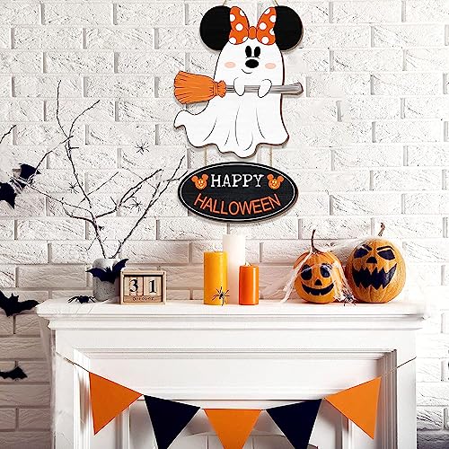 Halloween Ghost Mouse Wooden Hanging Sign for Front Door - Large Spooky Decor