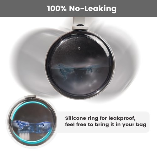 Mckkor Leak Proof Travel Denture Bath Case for Full Dentures, Denture Cups for Soaking Dentures, Denture Container Cups with Brush for Dentures, Aligner, Retainers, Mouth Guard (Gray)