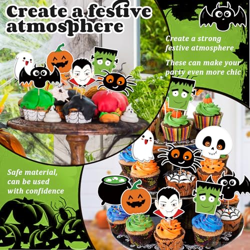 24 Pcs Halloween Cupcake Toppers Party Decorations Cake Decor Kids & Adults
