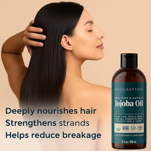 SOULSATION Organic Jojoba Oil for Skin, Hair & Face (16oz) | 100% Pure, Natural Cold Pressed