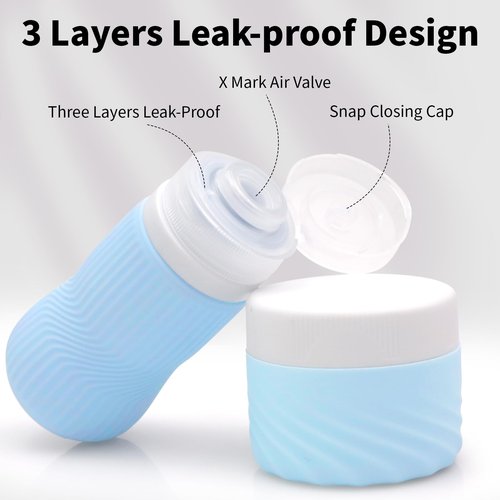 Silicone Travel Bottles 2 3 oz 90 60 40 ml Travel Jars Containers for Toiletries 5 Pack Lotion Liquid Creams Leak Proof TSA Approved Traveling Set Shampoo Body Wash Gel Makeup Skincare Men Women Wave