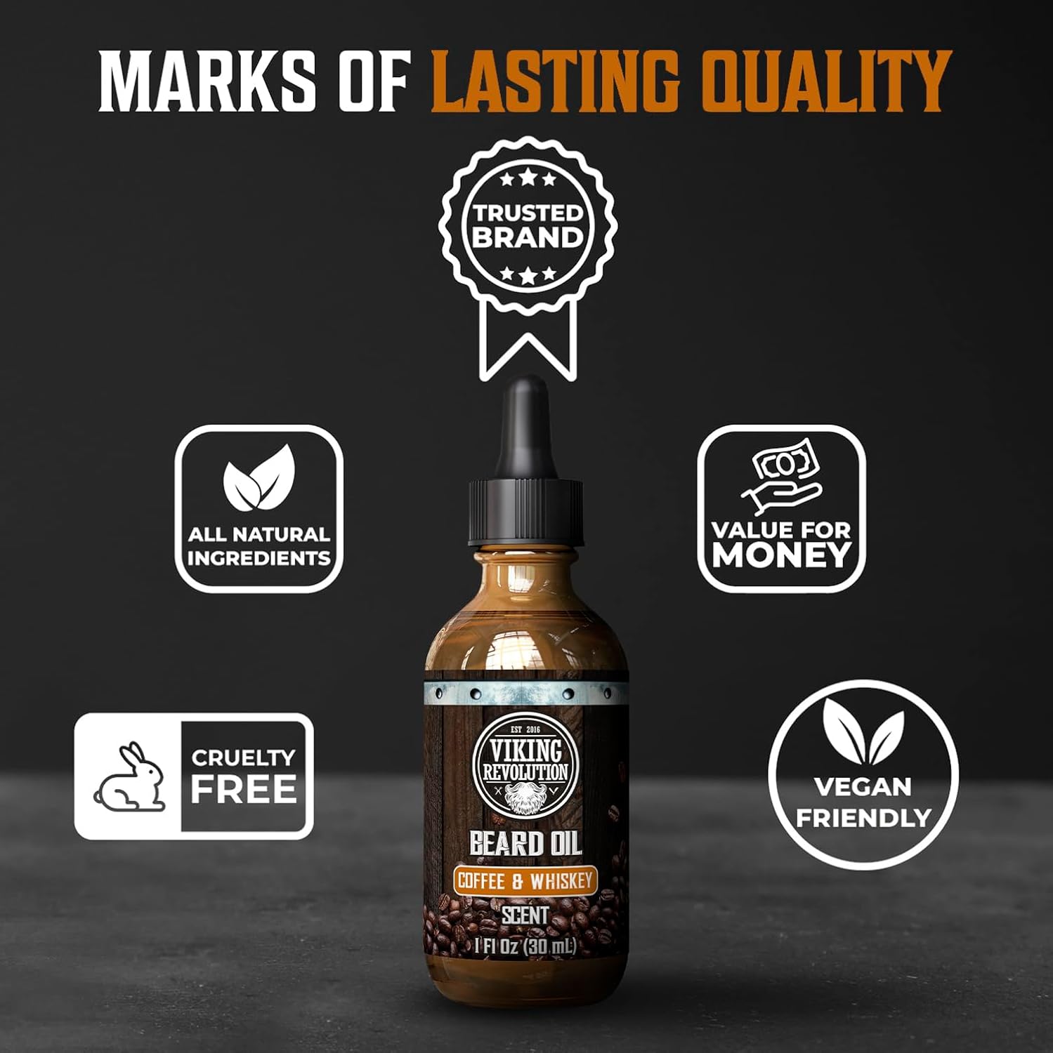 Viking Revolution Coffee Whiskey Beard Oil - Natural Argan & Jojoba Oil Beard Softener | 1 Pack