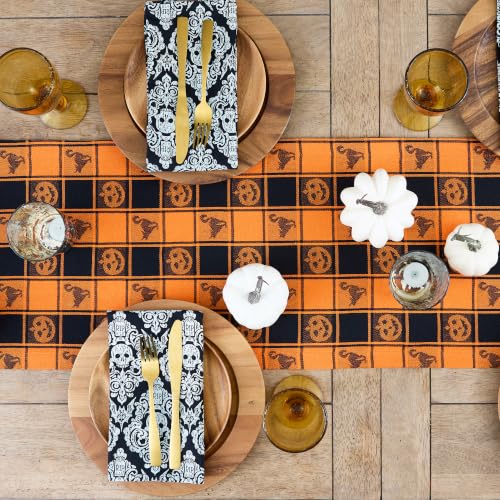 Farmhouse Table Runner 14x72 Inches - Orange & Black Buffalo Check