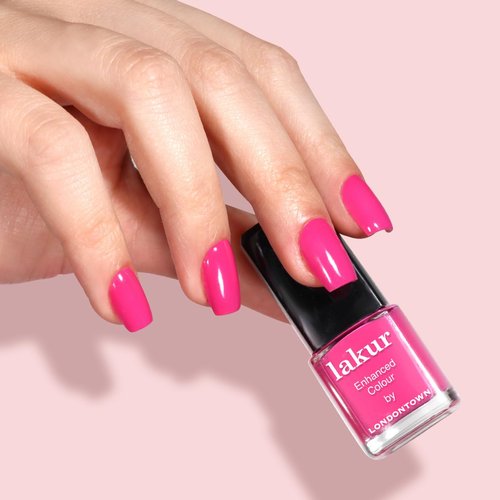 LONDONTOWN Mini Mani Kit - At Home Manicure Nail Care Set with Nail Hardener & Base Coat, Summer Fling lakur (Bright Pink Polish), High Gloss Top Coat, and Nourishing Cuticle Oil - .24fl oz