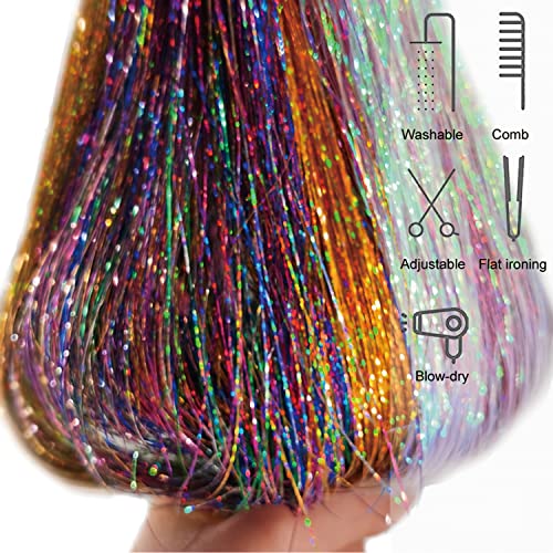 Rose Red Glitter Hair Tinsel Kit for Girls - 47 Inch Long Extensions with Tools