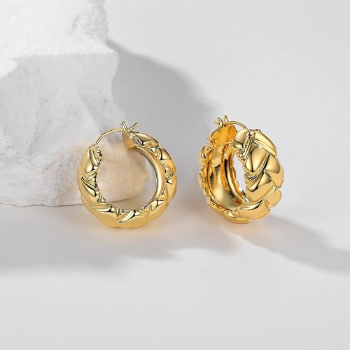 Skiennix 18K Gold Plated Chunky Hoop Earrings - Bold Statement Jewelry for Women