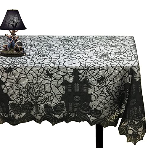 Gothic Black Lace Spider Web Halloween Tablecloth - 53x68 Inches, Spooky Party Decor