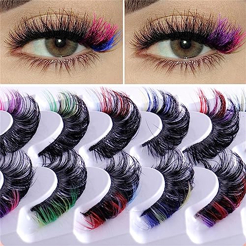 Colored Rainbow False Eyelashes Kit 20mm Fluffy 8D Thick Volume Lashes - Mix 7 Pairs