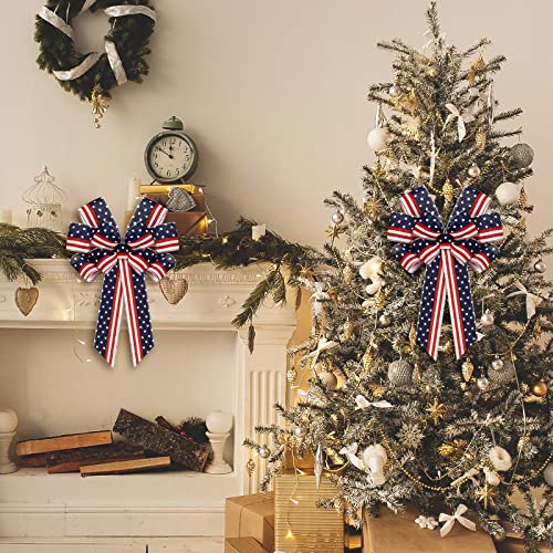 Patriotic Wreath Bows 4 Pack - Red White Blue Stars American Flag Decor