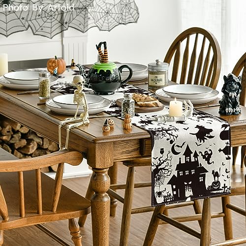 Halloween Black and White Table Runner 13x72 Inch - Durable Polyester Home Decor