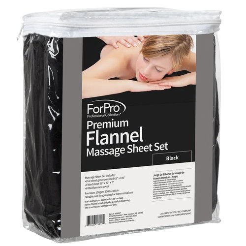 ForPro Professional Collection Premium Flannel Massage Sheet Set - 3-Piece in Black for Comfort & Durability