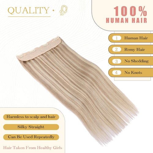Halo Hair Extensions Real Human Hair -Light Blonde Golden Blond Real Human Hair, Halo Extensions Human Hair 12inch 70g