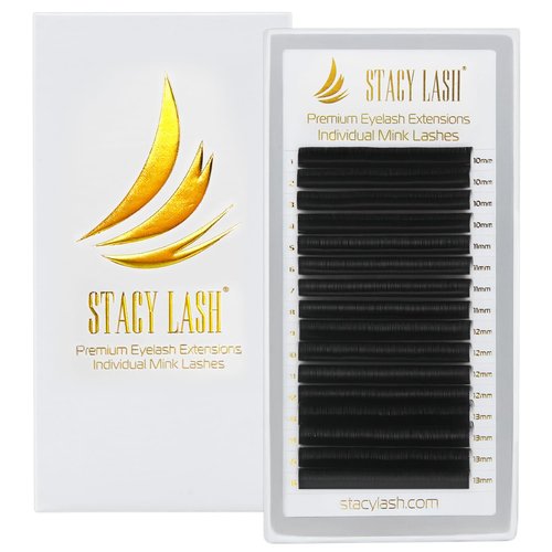 Individual Lashes Semi Permanent Mink Lashes by STACY LASH | Volume & Classic Lash Extensions | B Curl Eye Lashes | Eyelash Extension Supplies for Lash Tech | 16-Rows Lash Tray | B-0.07-MIX 12-15