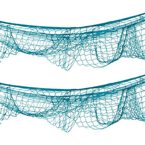 Nautical Fish Net Decorations - 2 Pack Turquoise Cotton Party Nets for Under the Sea & Luau Themes