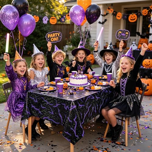 Black Lightning Pattern Plastic Tablecloth - K-Pop Birthday Decor, 54x108 Inches - Black Hunters Variation