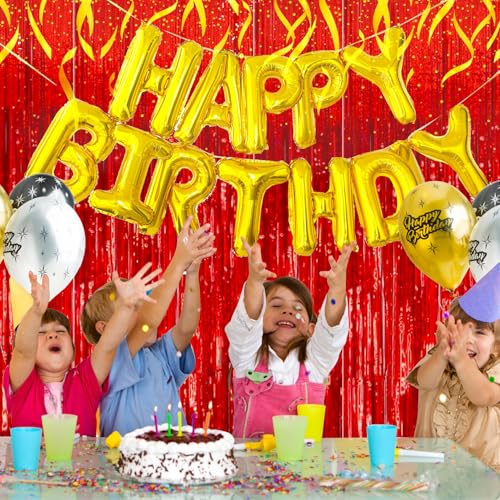 Shiny Red Foil Fringe Curtain Backdrop for Party Photo Booth Decorations - 3 Pack