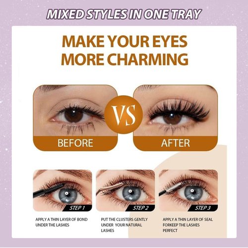 FANDIQ Eyelash Clusters 30D+40D+50D+60D+80D+100D Lash Clusters Wispy Individual Lashes Cat Eyes 540pcs 8-16MM D-Curly Lash Extensions Thick Volume Cluster Eyelashes DIY at Home(A02Pro)