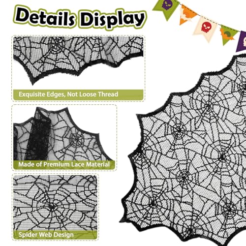 Halloween Lace Spider Web Table Runner 14x48 Inch for Festive Decor - Black
