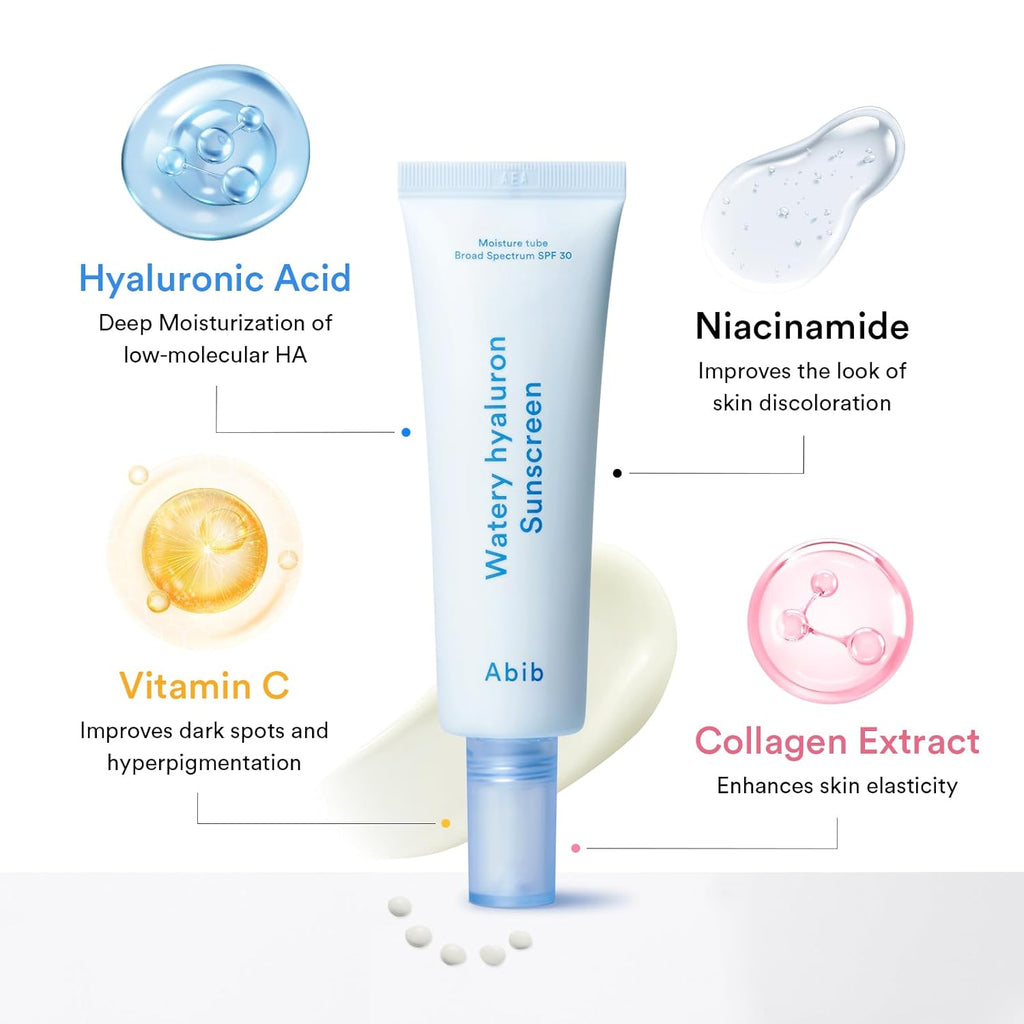 Abib Watery Hyaluron Sunscreen - Moisturizing Broad Spectrum SPF 30 | 1.69 fl oz | No White Cast, Hyaluronic Acid & Vitamin C