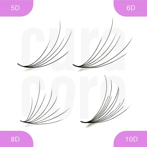 Curacoro Camellia Promade Fans - Handmade Volume Promade Eyelashes Fans 5D to 10D, C CC D Curl, Thickness 0.03~0.07mm, 7-14mm Mix Lengths, Professional Long-Lasting Promade Lash Fans
