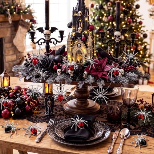 Crystal Gothic Spider Christmas Ornament Set - 12 Pcs, 1.97 Inch Decorations