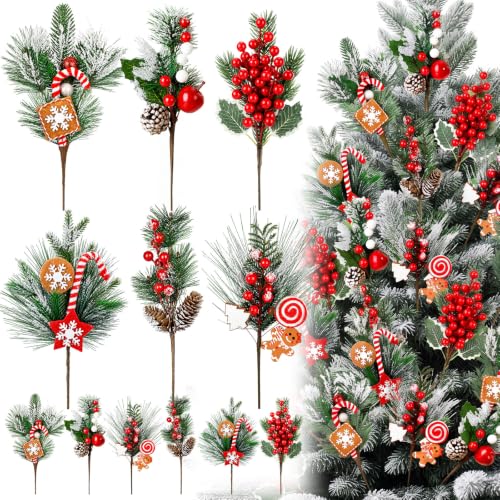 Attractive Gingerbread Christmas Tree Picks - 12 Inch Holiday Decor - Set of 12