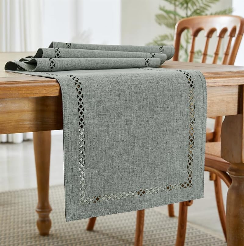 Modern Grey Burlap Table Runner 13x108 Inches - Elegant Linen Style