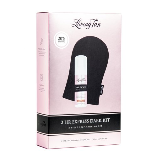 Loving Tan 2HR Express Self Tanner Kit - Dark Travel Size with Bronzing Mousse & Applicator Mitt | 1.6 Fl Oz