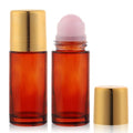 RAMFIYN 2 pack 1.7oz Large Amber Glass Roll on Bottles Rose Quartz Roller Ball Applicator for Essential Oils Perfume Refillable Empty Deodorant Containers with Pink Crystal Rollerball