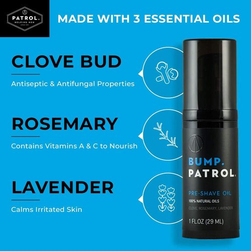 Bump Patrol Pre Shave Oil for Men with Natural Essential Oils – Smooth Razor Glide, Face and Head Shaving Prep, Lightweight Travel Size Pre Shave for Men - 1 oz (Pack of 1)