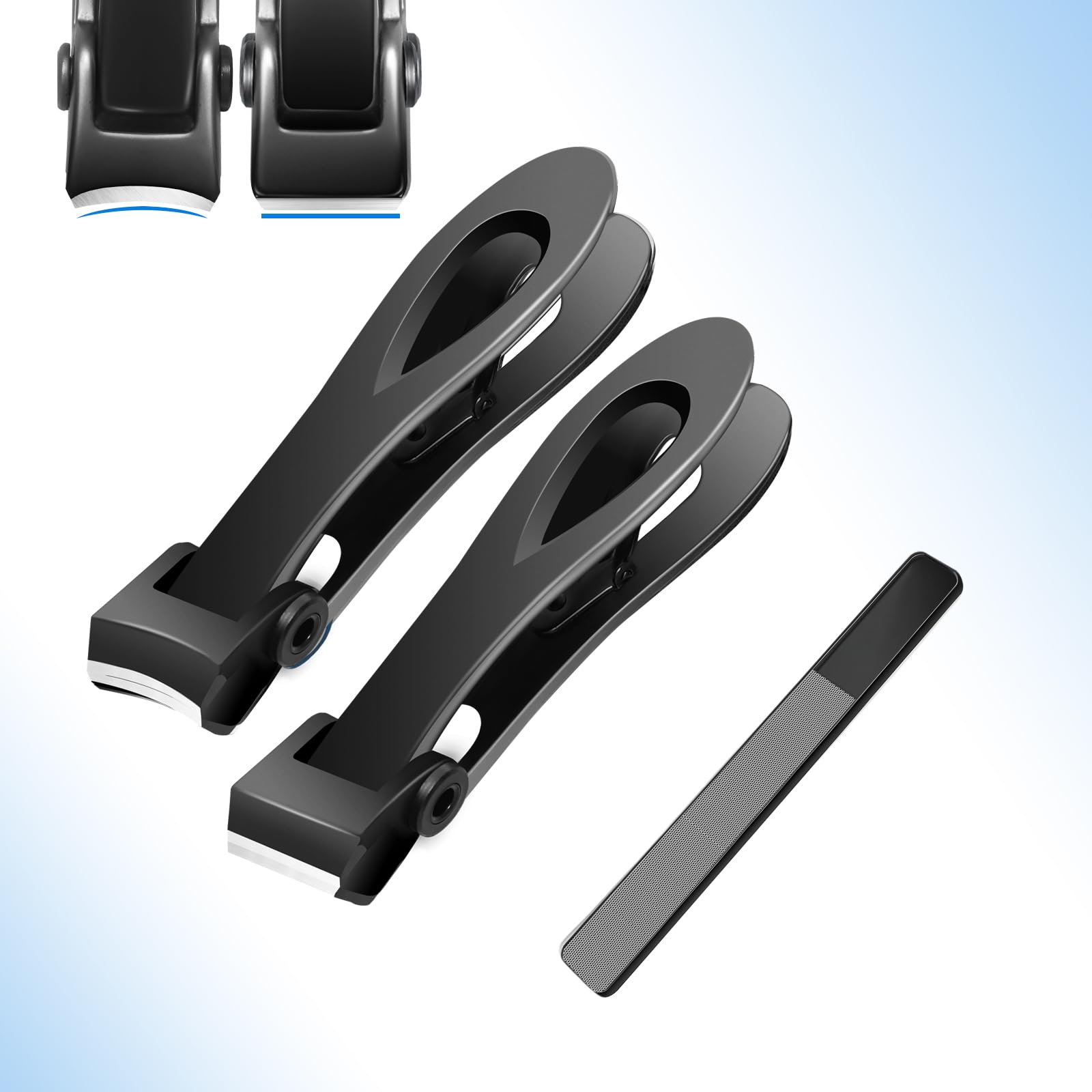 Werlla Toenail Clippers for Thick Toenails, Long Handle Wide Jaw Opening Nail Clippers for Adult, Men, Seniors, Extra Large Heavy Duty Toenail Clippers for Fingernail & (4pcs_Curved_Straight_Black)