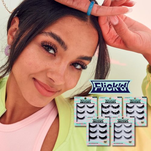 i•ENVY Flick'd DD Curl False Lashes, 3 Pairs Fluffy Wispy Volume Strip Eyelashes, DIY Lash Perm & Extension Look with Clear Band, Natural Bold Style & Dramatic Curl, Easy to Apply & Reusable