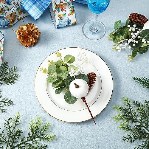 Fall Artificial Pumpkin Picks with Eucalyptus Pinecones & Berries - 16 Pack, 9 Inch Holiday Flower Decorations