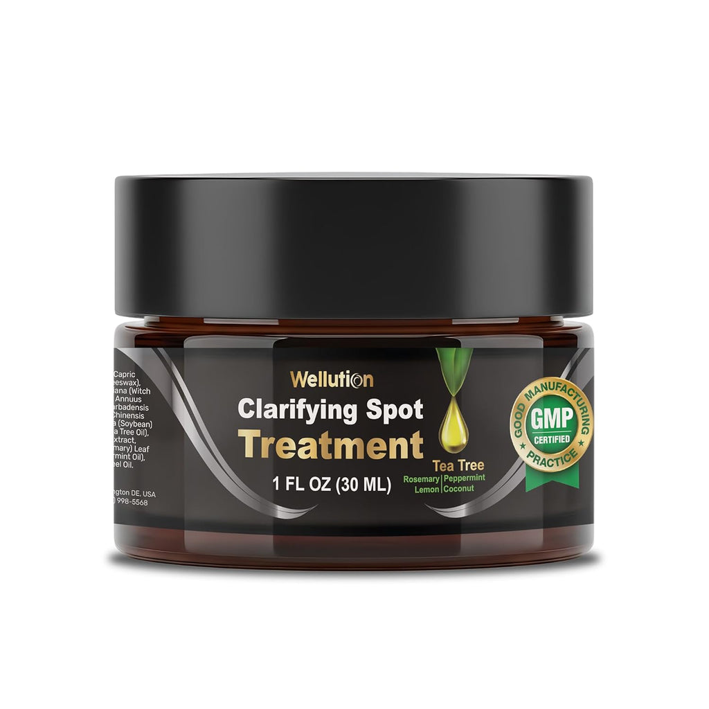WELLUTION Cystic Acne Spot Treatment - Fast-Acting Tea Tree Cream for Pimples & Blemishes - 1oz Non-Greasy Formula