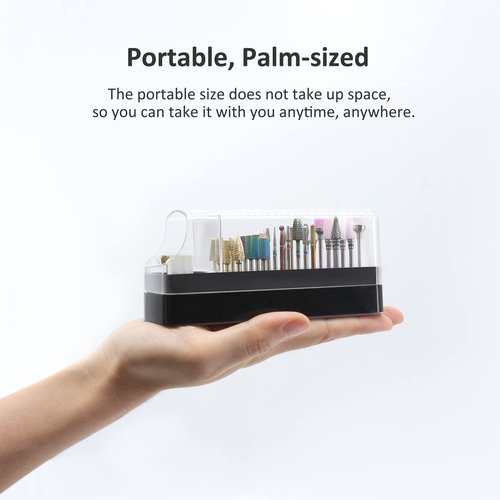 Large 2 in 1 Nail Drill Bits Holder with Nail Drill Bits Cleanser, 30 Holes Dustproof Drill Bits Stand Displayer Organizer Container Manicure Tools - Black