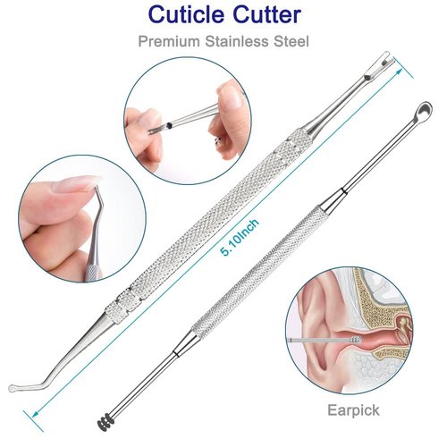 Pingispower 7PCS Professional Cuticle Nippers with Cuticle Pusher Set, Stainless Steel Cuticle Trimmer and Nail File for Women Fingernail Manicure Tools Kit at Home Salon