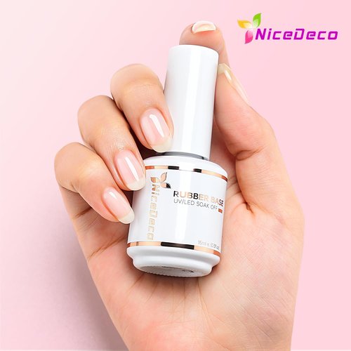 Nicedeco Hema Free Clear Rubber Base Gel Polish and No Wipe Gel Top Coat Cruelty Free Vegan Glossy Shinny Nail Art