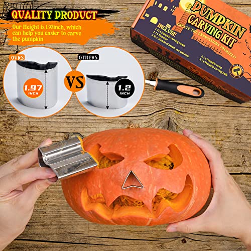 Kids Safe Pumpkin Carving Kit with Stainless Steel Tools & Stencils for Halloween DIY