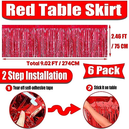 Red Metallic Foil Fringe Table Skirts 6 Pack 29x108 Inch Party Decorations