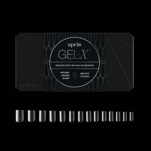 Aprés Gel-X® Square Box of Nail Tips | 280 Gel-X Tips, Soft Tips, 14 Sizes 00-9 | Half-sizes Included (Natural Square Short, 280 Count)