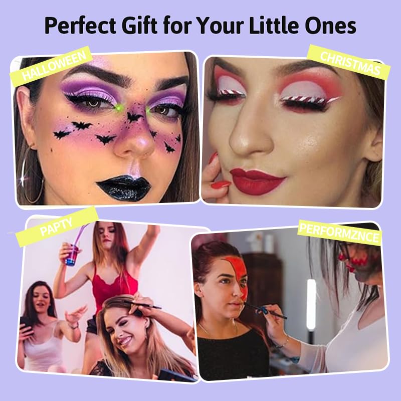 12-Panel Water-Activated Face & Body Paint Palette - Non-Toxic Rainbow Makeup for Halloween & Events